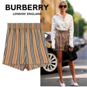 Burberry Ladies Icon Marsett Beige Stripe Women’s Shorts Silk US size 10